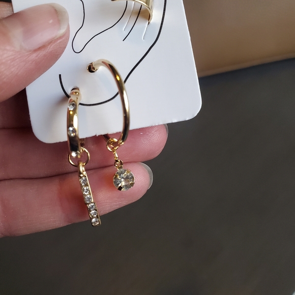 ASHIANA | Huggie & Cuff Earrings w/ Crystal Details in Gold - Picture 8 of 9